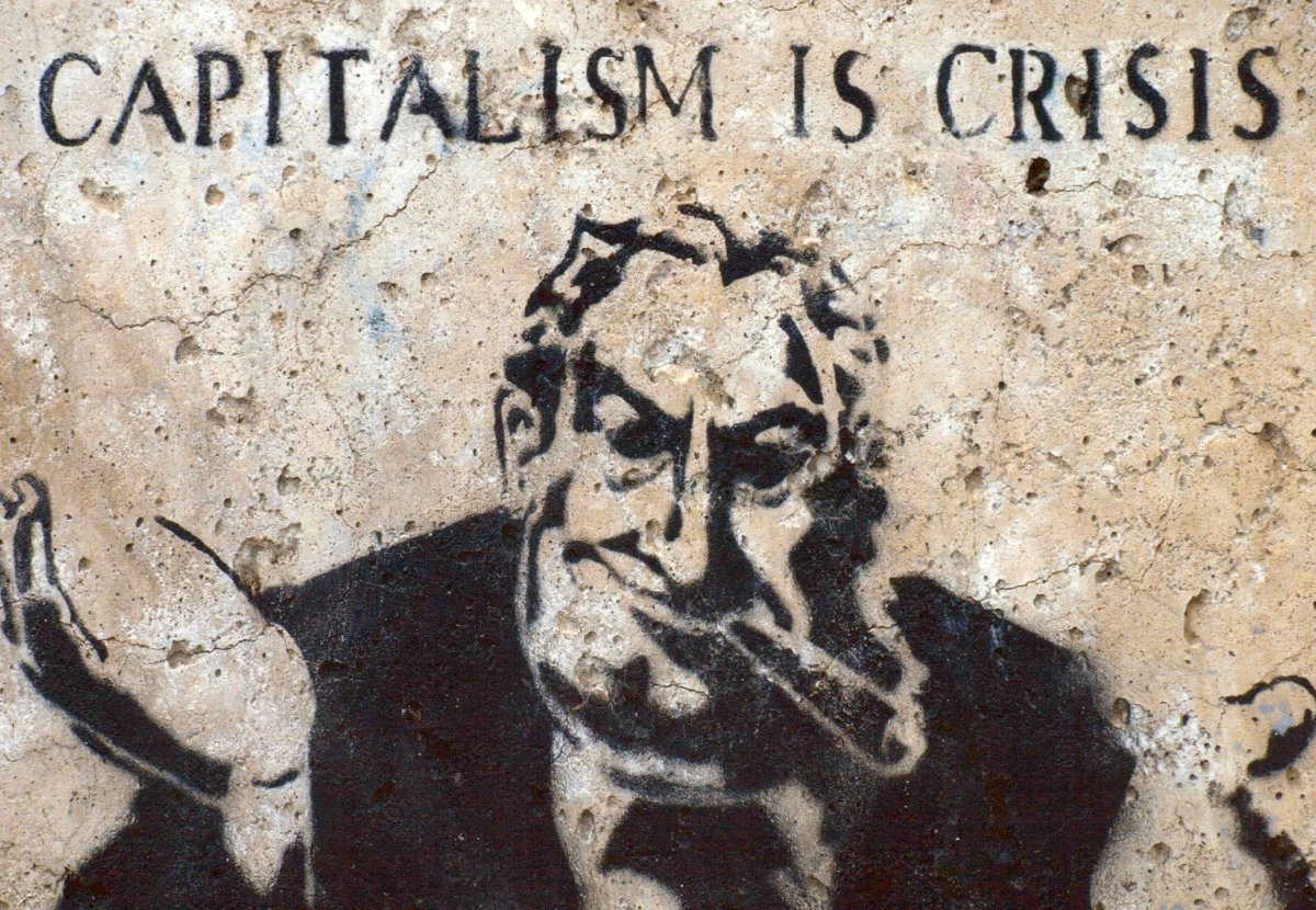 Kunstpostkarte Streetart: Politische Graffiti - Karte im Banksy - Stil, Urban Art Sammlerstück, Kapitalismus & Sozialkritik