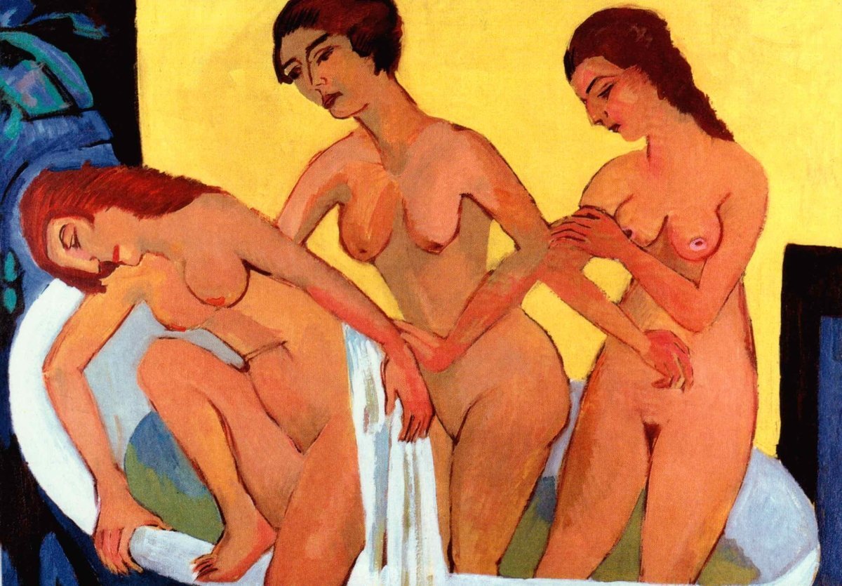 Kunstpostkarte zum Sammeln - Ernst Ludwig Kirchner: Badende Frauen, Kunstpostkarten