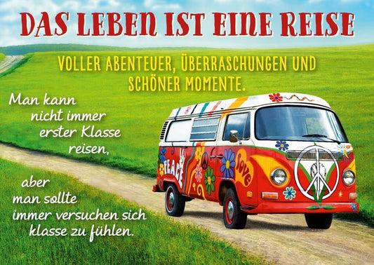 Lebensweisheit Postkarte - Sinnspruch: Das Leben ist eine spannende Reise voller Abenteuer