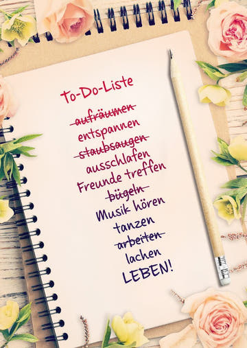 Lebensweisheit Postkarte: To - Do - Liste für Entspannung und Ordnung im Alltag