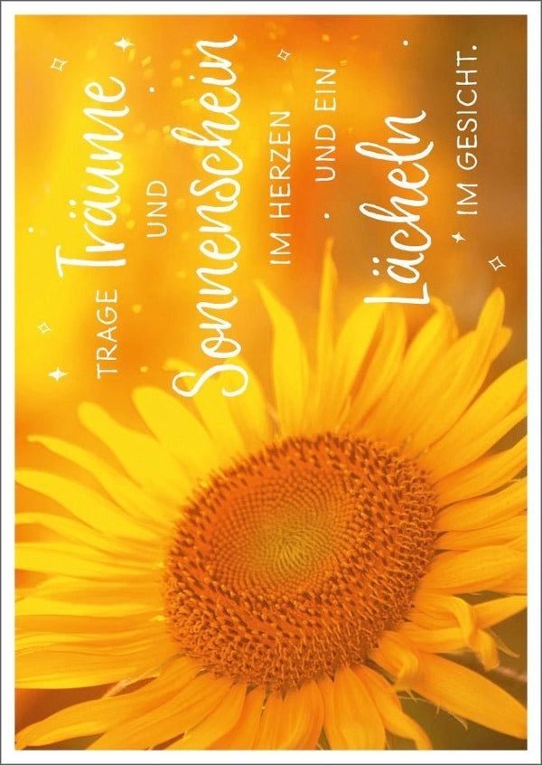 Lebensweisheit Postkarte: Träume und Sonnenschein im Herzen tragen