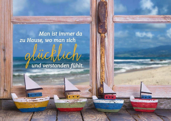 Lebensweisheit-Postkarte: Zuhause ist, wo das Herz wohnt - Inspirierender Sinnspruch für jeden Anlass