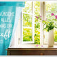 Lebensweisheiten - Postkarte: Fensterblick mit Blumenmotiv, inspirierende Wünsche, heller Farbdruck