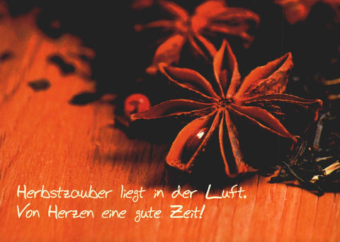 Lebensweisheiten Postkarte Herbstzauber mit Sternanis und warmen Farben Grußkarte für eine gute Zeit inspirierende Botschaft