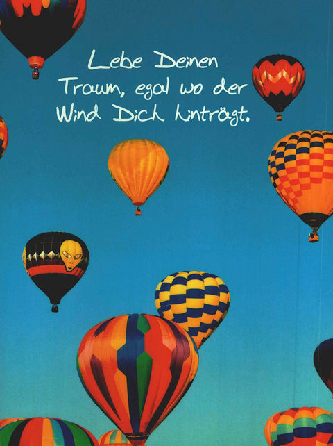 Lebensweisheiten Postkarte mit Heißluftballons und inspirierendem Spruch lebe deinen Traum farbenfrohe Grußkarte Motivation Geschenk
