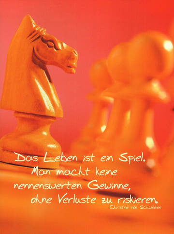 Lebensweisheiten Postkarte mit Schachmotiv und inspirierendem Zitat über Chancen und Verluste für Mut und Motivation