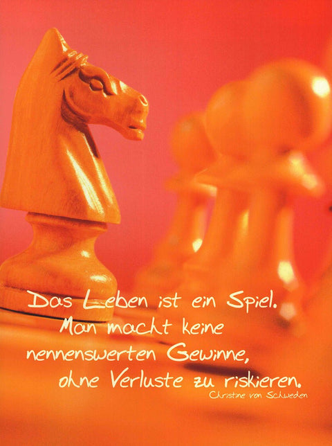 Lebensweisheiten Postkarte mit Schachmotiv und inspirierendem Zitat über Chancen und Verluste für Mut und Motivation