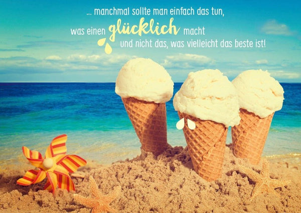 Lebensweisheiten-Postkarte: Sommerliches Strandmotiv mit inspirierendem Zitat für Optimismus und Freude