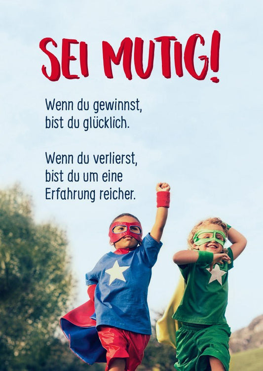 Lebensweisheiten - Postkarte: Superhelden Mut & Glück - Inspirierende Worte über Gewinnen, Verlieren und Mutigsein