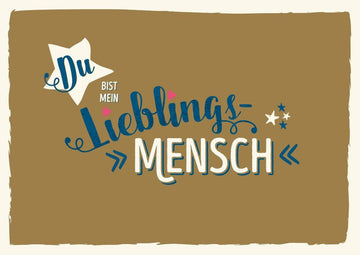 Liebesbotschaftskarte "Du bist mein Lieblingsmensch" für Partner, Freunde & Familie – liebevolles Design mit Herz - und Sternmotiven, Postkarten - Liebe