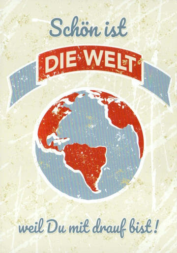 Liebesgruß Postkarte - Herzliche Botschaft im Retro Design, Geschenk für Freundschaft & Beziehung, Vintage Globus Flair in Rot - Blau - Weiß
