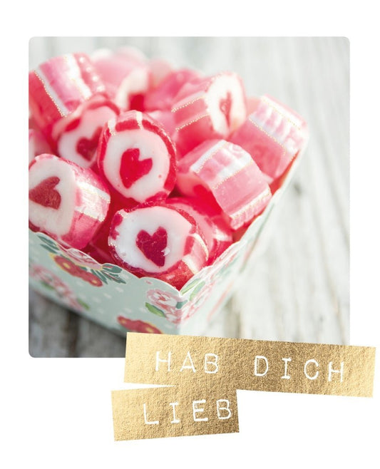 Liebesgrußkarte Herzbonbons - Zuneigung in Worten ausdrücken