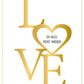 Liebeskarte goldene LOVE Buchstaben Herzmotiv moderne Postkarte Liebe minimalistisches Design für besondere Anlässe