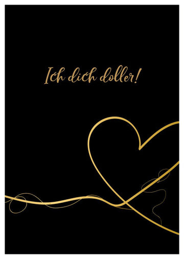 Liebeskarte Ich dich doller edle Postkarte mit goldener Herzlinie und schwarzem Hintergrund für romantische Grüße und persönliche Botschaften