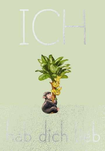 Liebeskarte mit Humor: Schimpanse sagt "Ich hab Dich lieb" – Charmante Postkarte für Verliebte
