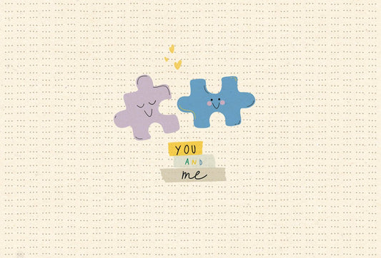 Liebespostkarte Freundschaft, Verbundene Puzzleteile, Nachhaltiges Zuckerrohrpapier
