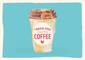 Liebespostkarte I Need You More Than Coffee im Aquarellstil mit Herz und Kaffeebecher für romantische Botschaften