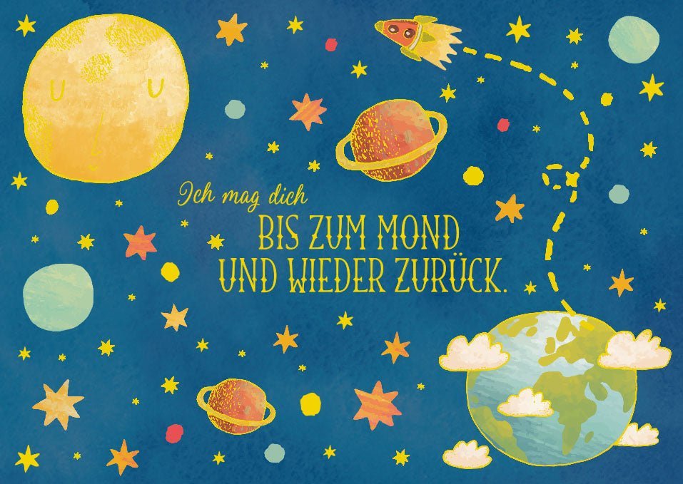 Liebespostkarte: Ich mag dich bis zum Mond und zurück
