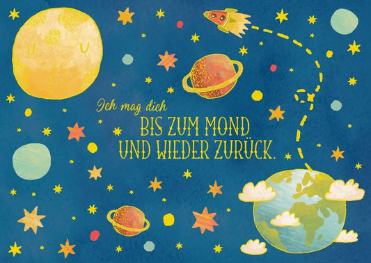 Liebespostkarte: Ich mag dich bis zum Mond und zurück