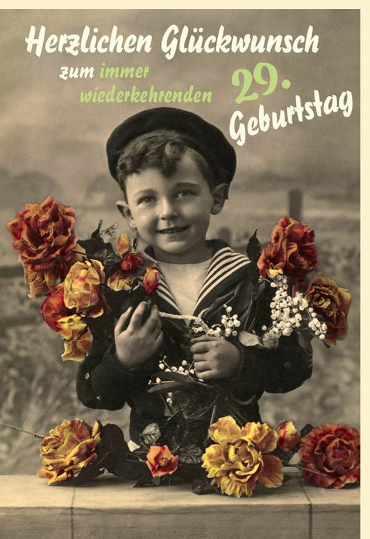 Lustige Geburtstagskarte für Frauen - Vintage Retro Design mit Blumen, Humorvolle Grüße für Freundin, Schwester & Kollegin in Sepia Braun