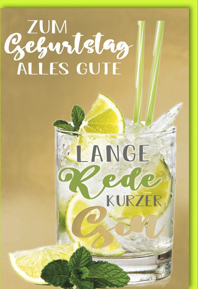 Lustige Geburtstagskarte "Gin Tonic Cheers": Humorvoller Spruch mit Party - Motiv, Zitrone & Minze Design