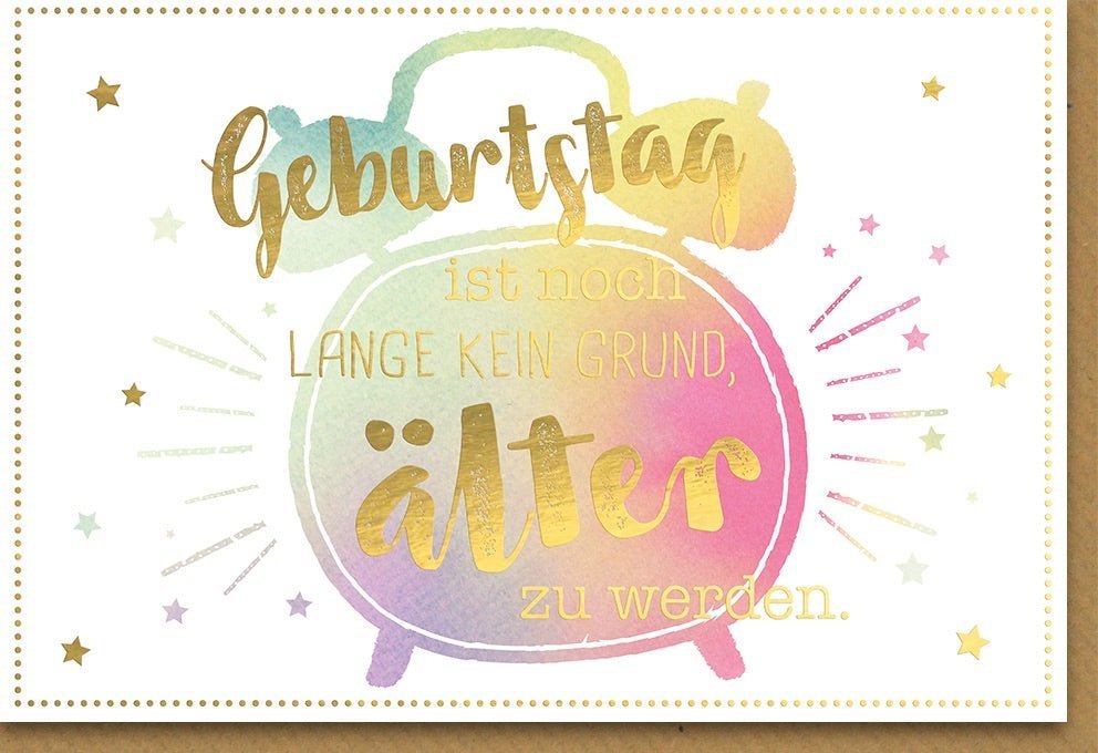 Lustige Geburtstagskarte - Humorvolles Aquarell Wecker Design, Farbenfroher Spaß zum Geburtstag mit Witzigem Spruch
