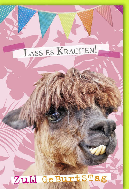 Lustige Geburtstagskarte Lama - Humorvolle Überraschung für Freunde & Familie, Rosa Girlande, Spaß für Jugendliche & Erwachsene