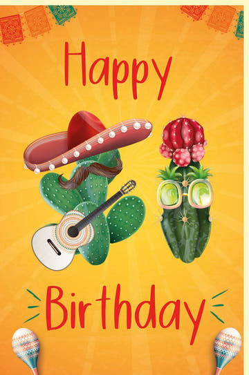 Lustige Geburtstagskarte "Mexikanische Fiesta" - Kakteen, Sombreros & Gitarre - Humorvolle Glückwünsche für Freunde & Familie