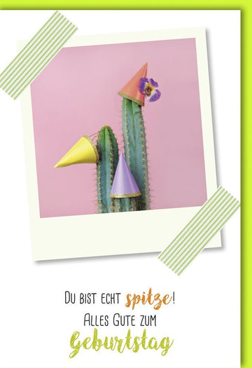 Lustige Geburtstagskarte mit Kaktus im Partyhut - Humorvolle Glückwünsche für jede Feier, originelle Gratulationskarte mit witzigen Sprüchen