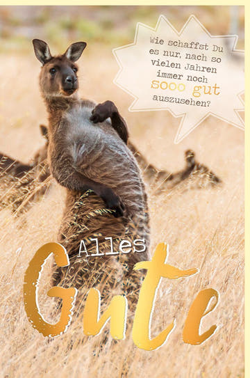 Lustige Geburtstagskarte mit Känguru in Goldfolie – Originelle Glückwünsche für Tierfreunde & Australien - Liebhaber