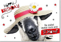 Lustige Geburtstagskarte mit Schaf & Sonnenblume - Humorvolle Tierkarte im Strohhut-Design für fröhliche Feiern & Partys