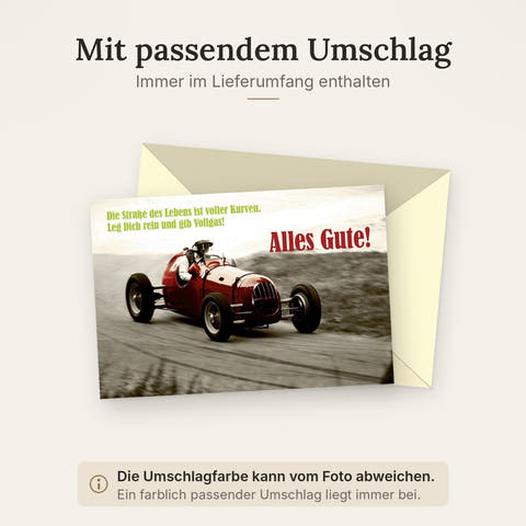Lustige Geburtstagskarte Retro - Humorvolle Grüße mit Vintage Auto "Straße des Lebens" für eine unkonventionelle Feier