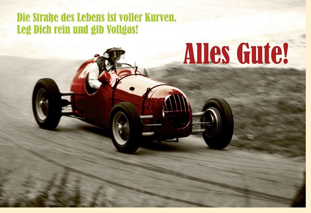 Lustige Geburtstagskarte Retro - Humorvolle Grüße mit Vintage Auto "Straße des Lebens" für eine unkonventionelle Feier