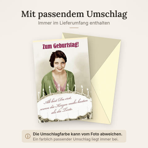Lustige Geburtstagskarte Retro - Humorvolle Vintage Karte mit Spruch, Kerzen & Torte für eine spaßige Gratulation