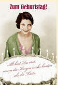 Lustige Geburtstagskarte Retro - Humorvolle Vintage Karte mit Spruch, Kerzen & Torte für eine spaßige Gratulation