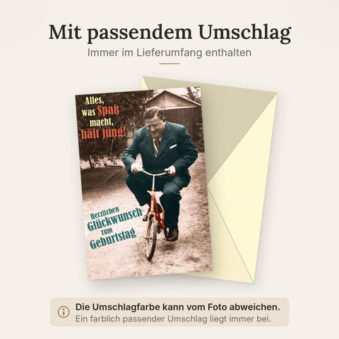 Lustige Geburtstagskarte Retro - Vintage Fahrrad mit Humorvollem Spruch für Erwachsene, Originelles Kleinrad Design