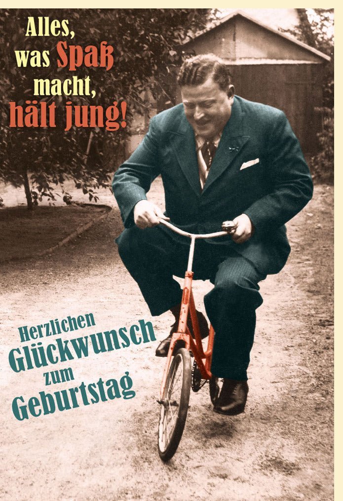 Lustige Geburtstagskarte Retro - Vintage Fahrrad mit Humorvollem Spruch für Erwachsene, Originelles Kleinrad Design
