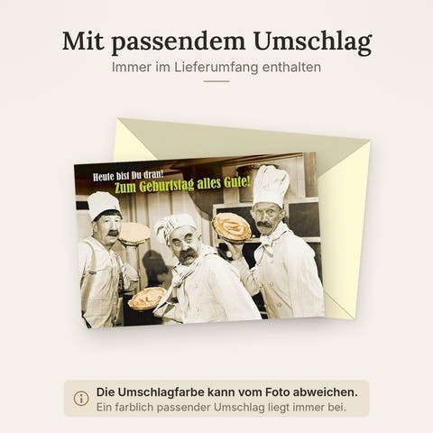 Lustige Geburtstagskarte Retro - Vintage Humor mit Kuchen & Chef-Spruch, Spaßige Glückwünsche für Party