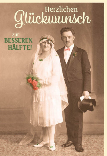 Lustige Hochzeitskarte im Retro - Stil: Vintage Sepia Glückwunsch für das Brautpaar, Freunde & Familie in Beige