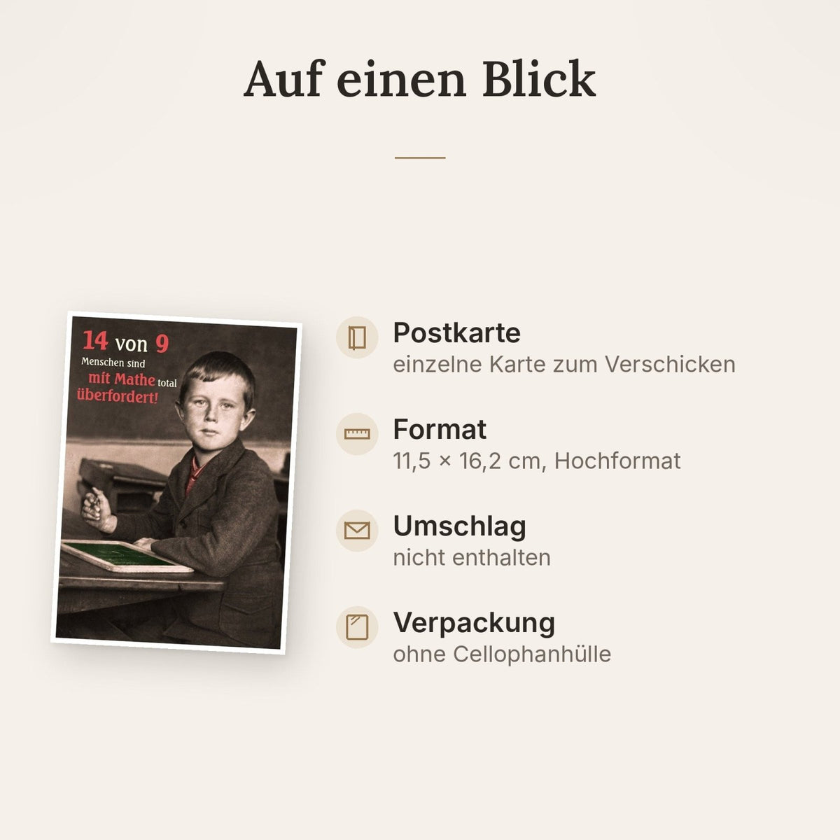 Lustige Postkarte: 14 von 9 Menschen scheitern an Mathe - Ein humorvoller Gruß für jeden Anlass!