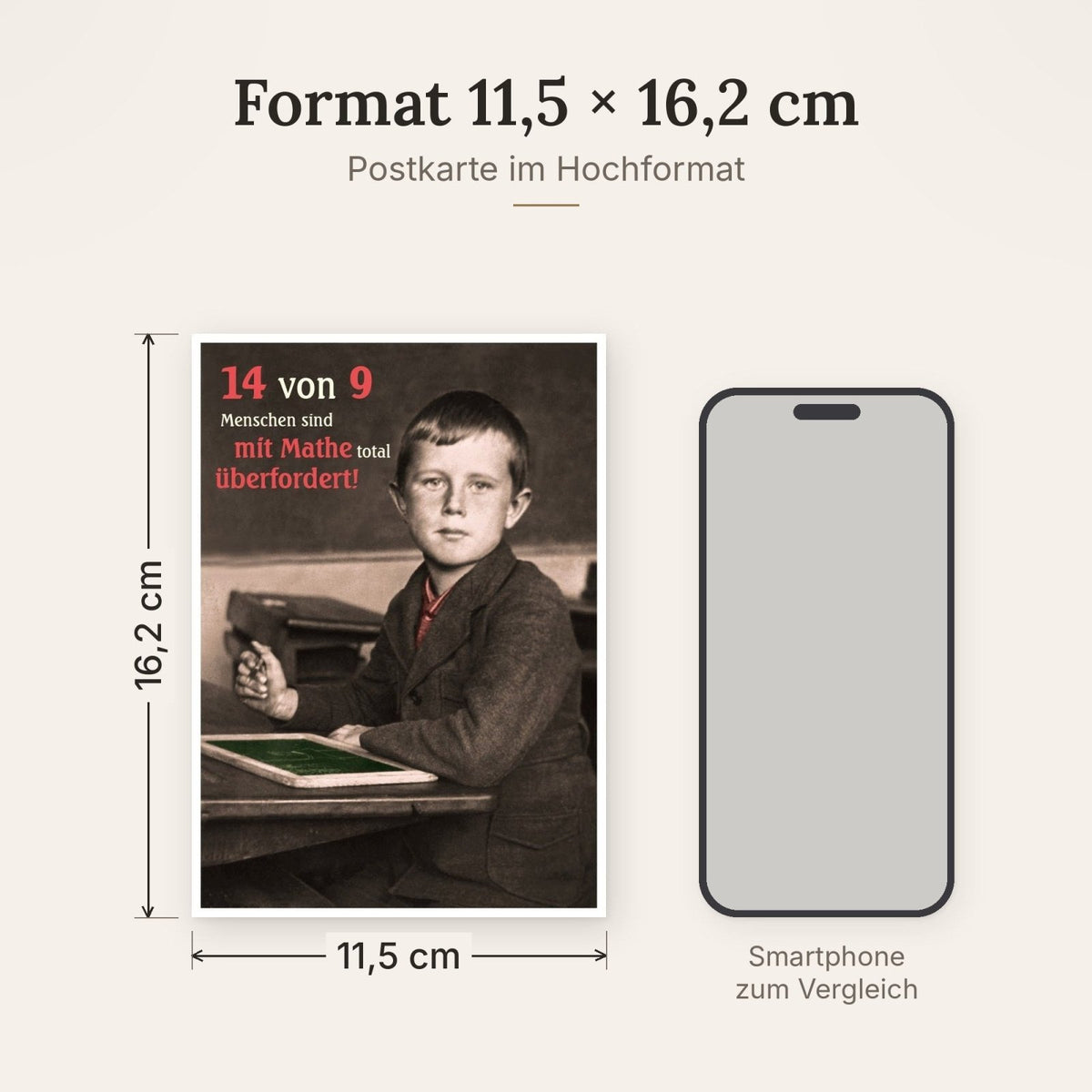 Lustige Postkarte: 14 von 9 Menschen scheitern an Mathe - Ein humorvoller Gruß für jeden Anlass!