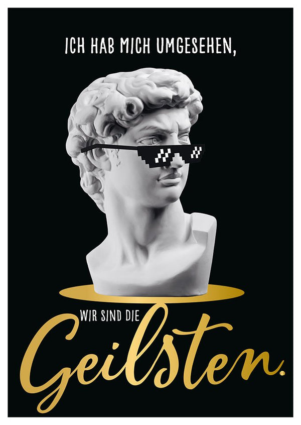 Lustige Postkarte coole Sprüche David Statue mit Sonnenbrille witzige Grußkarte Freundschaft Geschenkidee Humor