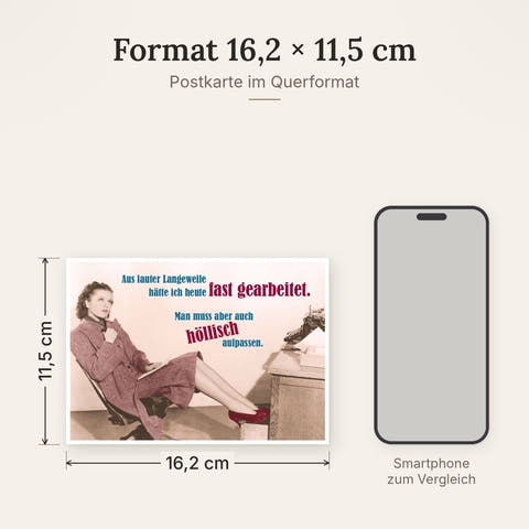 Lustige Postkarte: "Fast gearbeitet vor lauter Langeweile" – Humorvolle Grüße für jede Gelegenheit