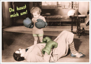 Lustige Postkarte für Kinder: Retro - Boxen, Humorvoller Vintage - Stil, Spaßiges Geschenk