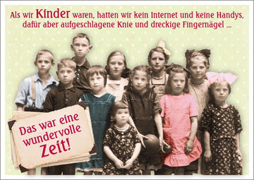 Lustige Postkarte für Kinder: Retro - Charme 'Ohne Handy Spaß' - Vintage Flair für unbeschwerte Momente