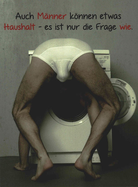 Lustige Postkarte für Männer witziges Motiv Waschmaschine Spruch Haushalt originelle Grußkarte Humor Geschenk Freund Ehemann