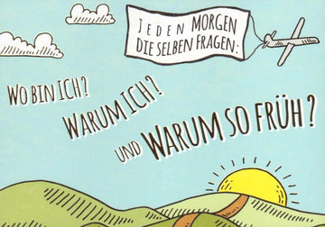 Lustige Postkarte für Morgenmuffel - 'Fragen Sie mich nicht vor der Sonne' - Humorvolles Geschenk für den Start in den Tag