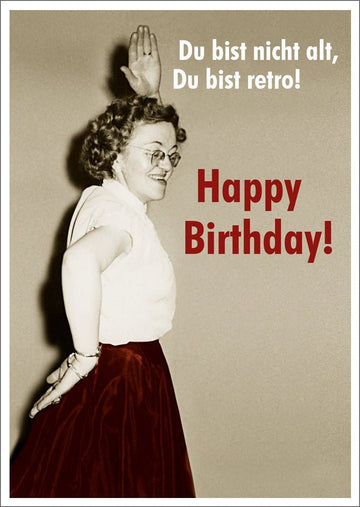 Lustige Postkarte für Oma - Vintage Tanzmotiv mit Humor, Fröhliche Grüße im Retro - Stil