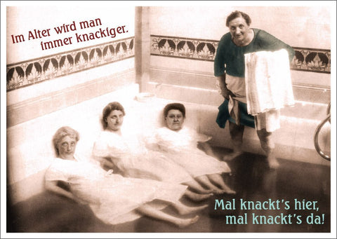 Lustige Postkarte für Senioren: Humorvolle Vintage - Karte im Retro - Badewannen - Stil - Witziges Geschenk voller Ironie