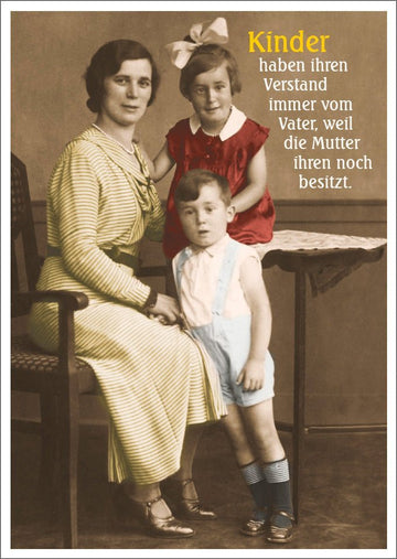 Lustige Postkarte: Kinder erben ihren Verstand vom Vater – humorvolle Grüße für jeden Anlass